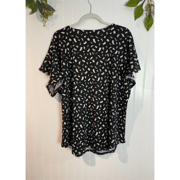 Jules & Leopold Womens 3X Black & White Abstract Print Flutter Sleeve Blouse - Picture 2 of 11
